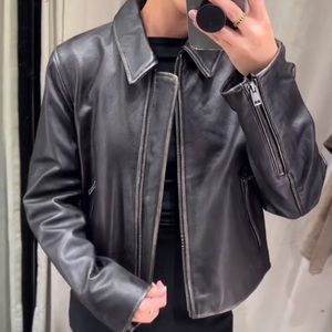 ZARA DISTRESSED CROP GENUINE LEATHER JACKET